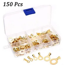 150 pçs/pçs/set anel tipo ouro terminais de bronze dourado não-isolado terminais de friso conectores de fio de cabo