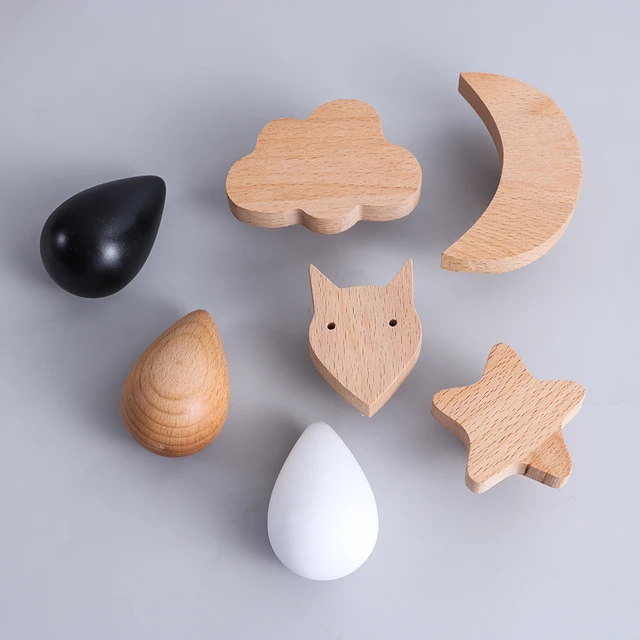 1pcs Cute Solid Wood Wall Hooks Wardrobe Door Handle Self Adhesive Wall  Hook Wall Hanger Coat Hook Storage Rack FOX 