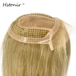 Hstonir Hair Topper Human Natural Mono Top Net Wig Hair Pieces Magic Hair Topper Clip European Remy Hair Blond TP41