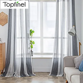 

Topfinel Sheer Curtains Stripe Voile Kitchen Curtains for Bedroom Living Room Home Decortive Tulle Curtains