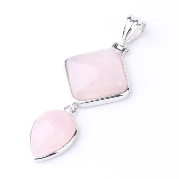 pink crystal Новая капля воды квадратной формы кулон из натурального камня розовый кристаллический кварц Lapis Геометрическая подвеска для ожерелья женские мужские ювелирные изделия - Окраска металла: pink crystal