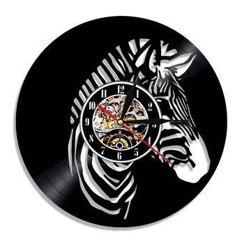 

Zebra Vintage Vinyl Record Wall Clock Modern Design Wild Animals Art Clocks Wall Watch Home Decoration Gifts for African Fans
