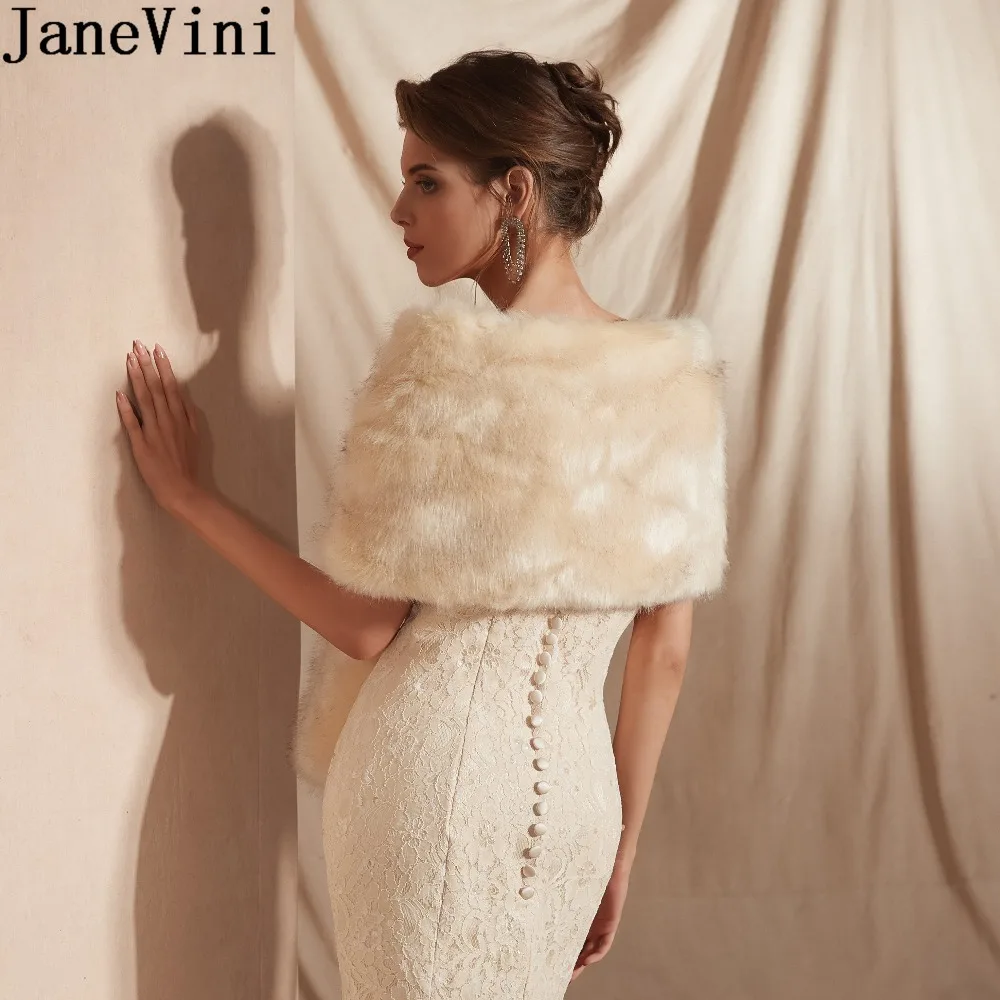 JaneVini, светильник цвета шампанского из искусственного меха, свадебная шаль, Женская куртка, зимняя Свадебная шуба, воротник из искусственного меха, вечерние Болеро