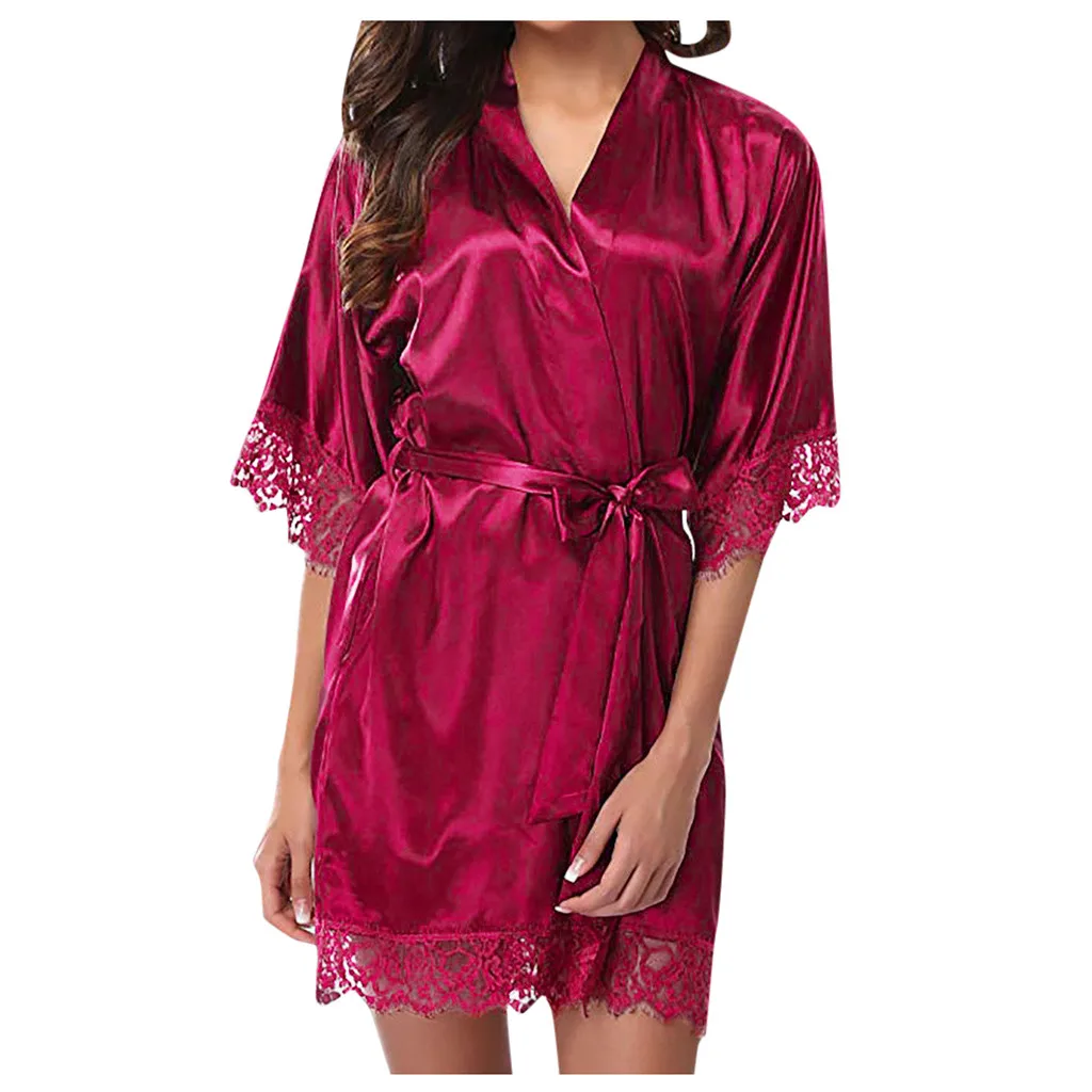 Hot Pink Женская одежда для сна, Женская Сексуальная кружевная Пижама, атласная ночная рубашка, женское белье, пижама, костюм для подружки невесты, халат женский, женский костюм# A10 - Цвет: Hot Pink