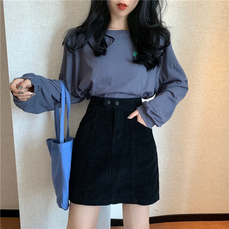 

Photo Shoot Corduroy Skirt Korean-style High-waisted A- line Skirt-Style Slimming CHIC Versatile Short Skirt 0385