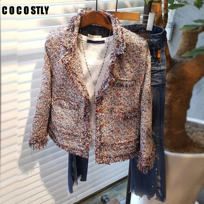Высокое качество, корейский стиль, клетчатый твидовый пиджак, Abrigos Mujer Invierno,, длинный рукав, твидовый пиджак, Женское шерстяное пальто