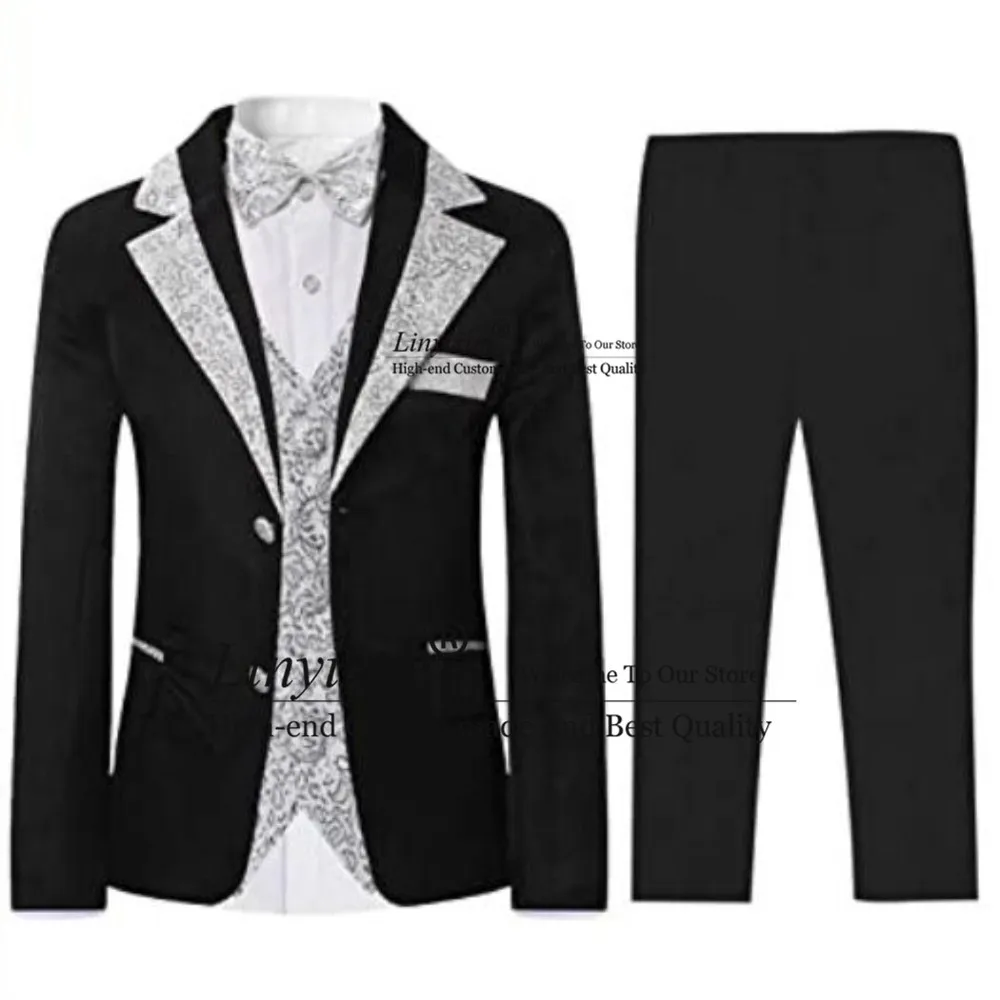 Slim Fit Boys Suits 3 Pieces Blazer Vest Pants Bowtie Jacket with Gold Rims for Wedding Party Prom Tuxedos Costumes Hommes 3