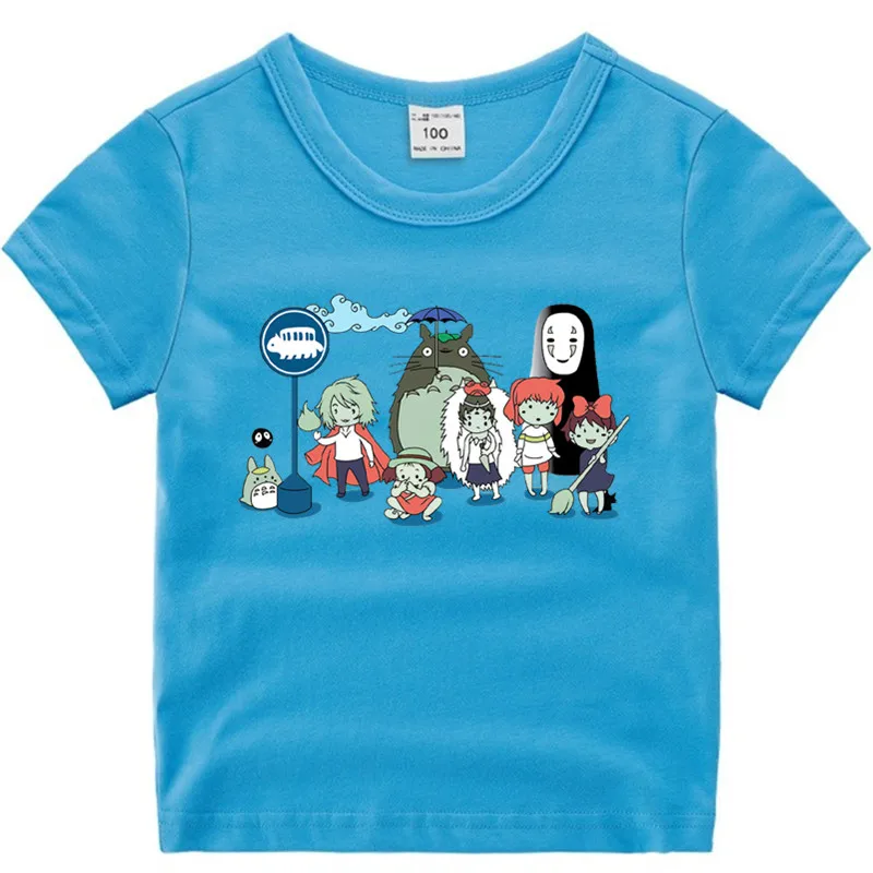 Little Boy Girl Spirit Away Studio Ghibli Japanese Anime Totoro Miyazaki Hayao Anime Cotton T-Shirt Summer Kid's Christmas Shirt - Цвет: T125V-skyblue