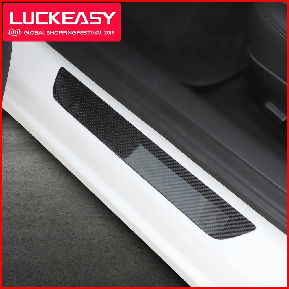 LUCKEASY порога протектор для Tesla модель 3 2017-2019 настоящий углерод волокно интерьер порог дверь порог украшения 2pcs