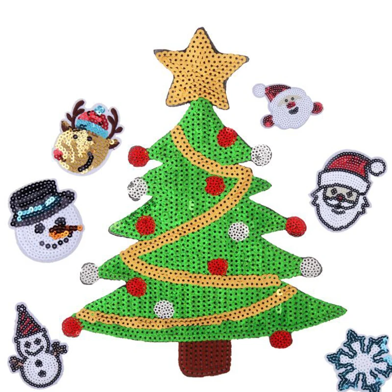 10pcs Embroidered Cartoon Xmas Patch Iron On Santa Claus Stickers DIY Handmade Clothing Appliques Sewing Badge Garments Decors