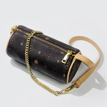 

L-40713 Luxury Designer Women Handbag Mini Cylinder Baguette Shoulder Bag Small Zippy Purse Genuine Leather AAA Grade Barrel