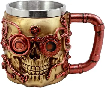 

Skull Coffee Mug With Painted Mechanical Gearwork Pipeline Beer Stein Tankard Stainless Steel Drink Cup Halloween Mugs