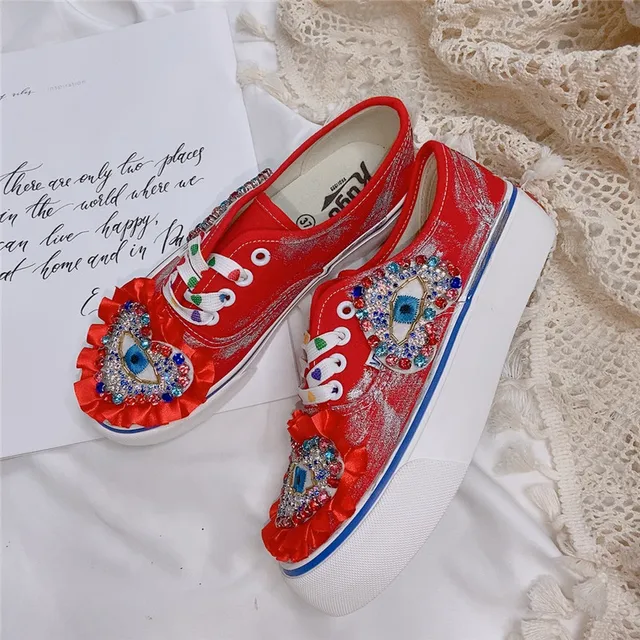 Bling Rhinestones Heart Women Casual Shoes 2021 Autumn Fashion