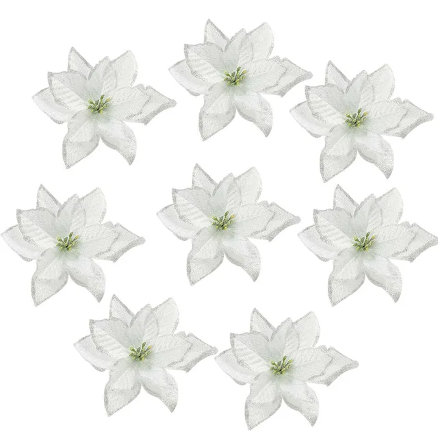 5/10Pcs 13cm Glitter Artificial Flowers For Christmas Tree Decoration DIY Christmas Ornaments Home Wedding Xmas Party Decoration F01