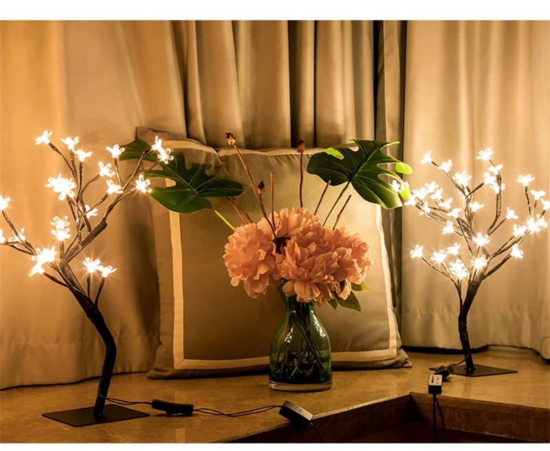 Вишневый цветок светодиодный светильник для стола теплый белый светодиодный гирлянда сказочные огни хрустальные цветы для внутренней свадьбы Рождество Рождественское украшение