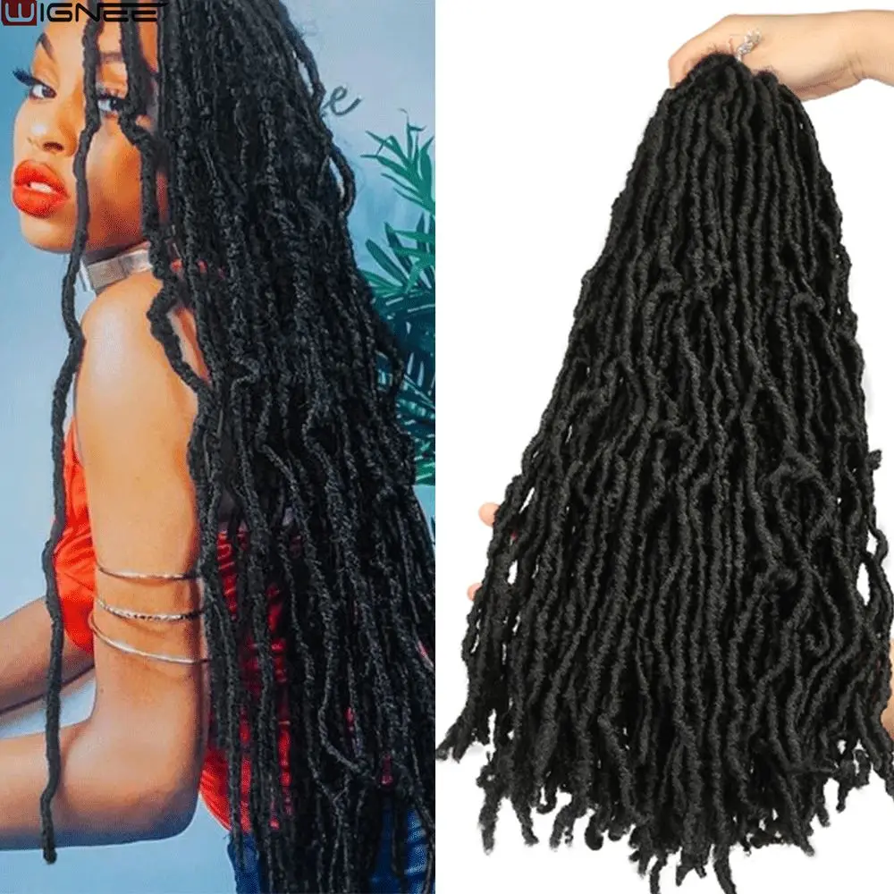 

Wignee Black Synthetic Fiber Nu Locs Hair Extensions For Black Women/Men Faux Crochet Twist Braiding Hair Pieces African Wigs