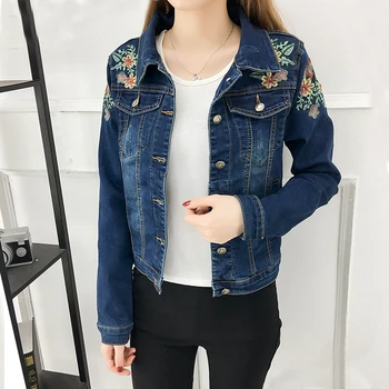 

Fashion Women Jacket High Quality New Embroidered Denim Jacket Women Slim Outwear Bomber Jacket Women