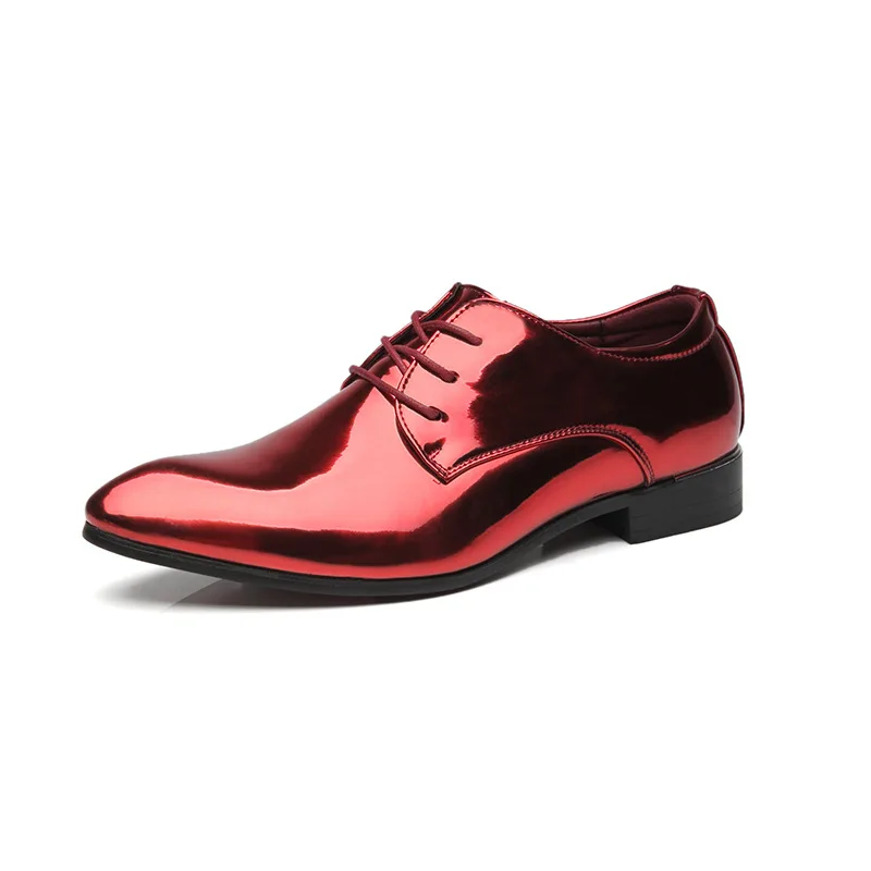 Mens Brogue Shoes Patent Leather Men Wedding Shoes Gold Blue Red White Oxfords Shoes Designer Pointed Toe Dress Big Size 37-48