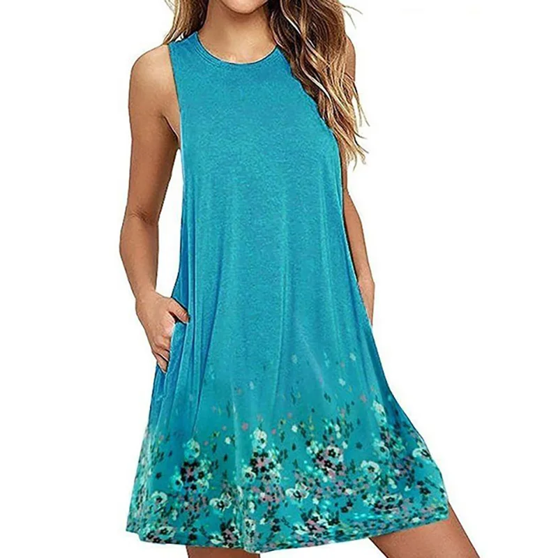 Summer Sleeveless Casual Loose Dress Maternity Clothes for Pregnant Women Printed Lady Dress Round Neck Pregnancy Dresses - Цвет: Light blue