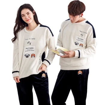 

Models Thickening Plus Velvet Warm Long-Sleeved Flannel Home Service Coral Fleece Couple Pajamas Men And Women Autumn And Winter