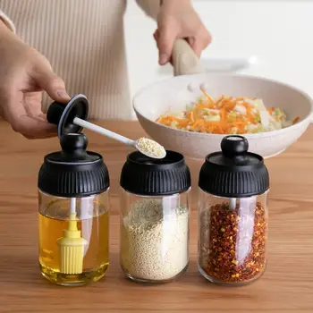 

3Pcs Spice Bottles Oil Brush Honey Lid Seal Seasoning Spoon Jar Kitchen Cruet