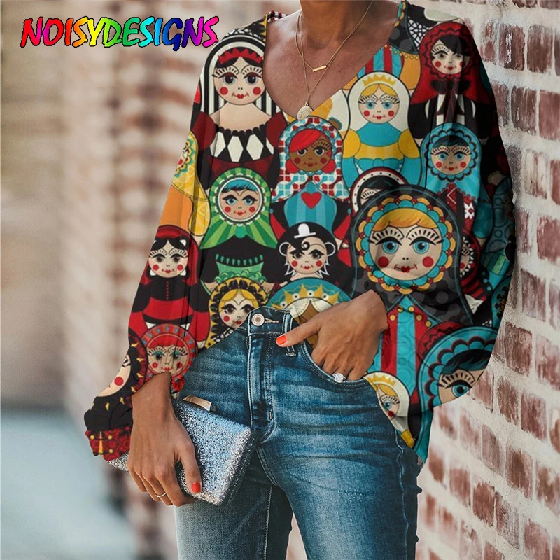 

Женская рубашка с длинным рукавом и V-образным вырезом