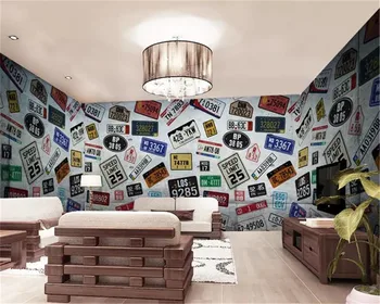 

3d Modern Wallpaper Retro Vintage License Plate Jane European Industrial Wind House Wall HD Digital Printing 3d Wallpaper