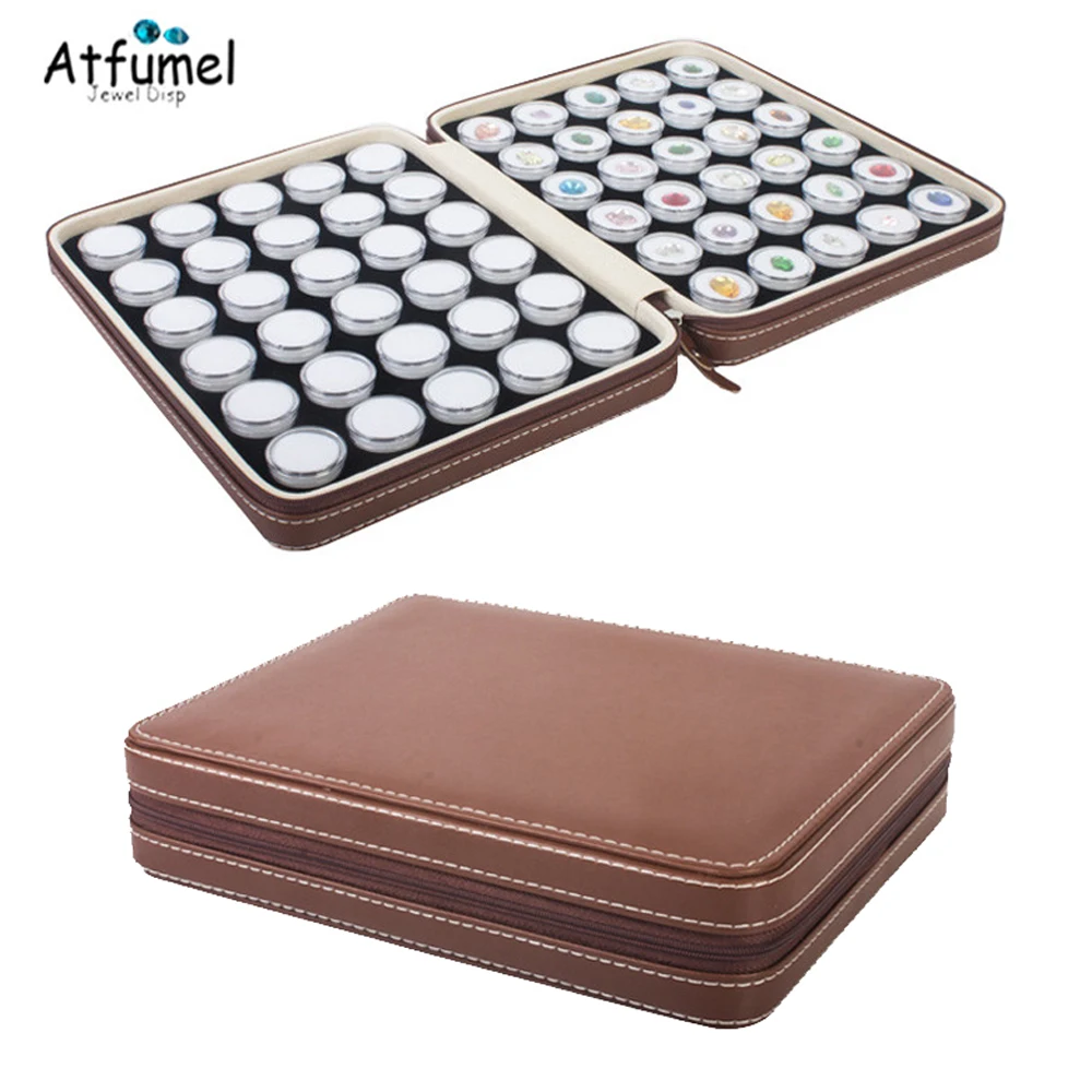 

Elegent PU Diamond Carry Box Case With 60Pcs Round Stone Box Trade Fair Gemstone Exhibition Storage Organizer Display Carry Box