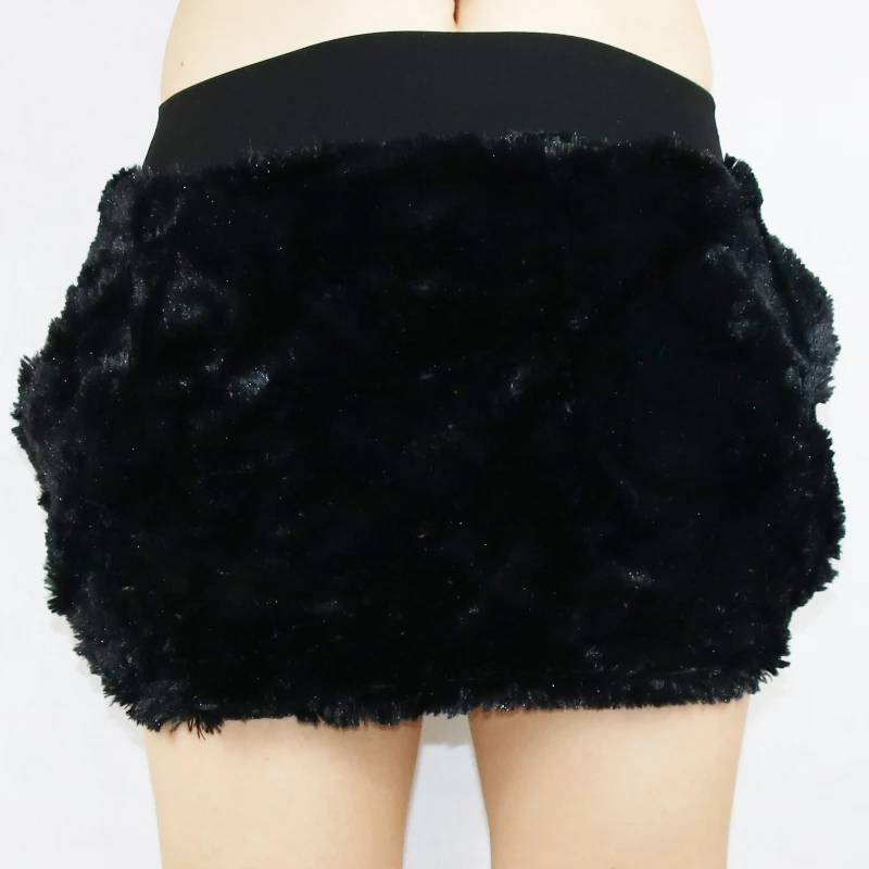 black skirt Shikoroleva, Женская мини-юбка, зимняя, теплая, искусственный мех, плюшевая, женская, обёрточная бумага, для хип-танцев, юбки для вечеринок, коричневый, черный, розовый, белый, хаки, черный - Цвет: black skirt