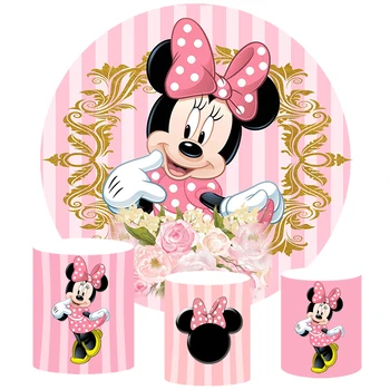 

Sensfun Round Backdrop for Photography Cartoon Pink Minnie Mouse Backdrop for Kids Newborn Birthday Party Photo Studio Banner