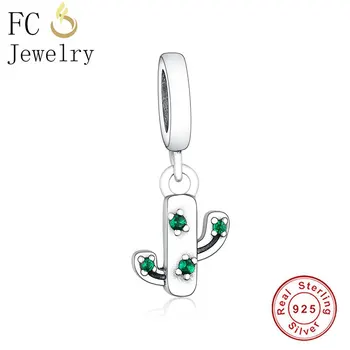 

FC Jewelry New Arrival Fit Original Brand Charm Bracelet 925 100% Silver Plant Cactus Green Zirconia Bead Making Berloque DIY