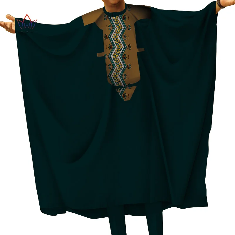 Повседневная мужская африканская одежда Топ халаты и брюки наборы Базен Riche африканская Дизайнерская одежда Дашики мужские комплекты из 2 предметов WYN712 - Цвет: 19