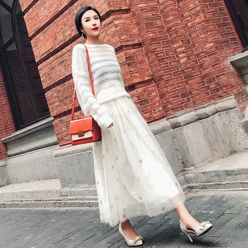 

2020 Autumn New Fashion Women's Two Piece Set Top and Sweet Skirts Female Casual Knitted Sweater Suit Lady Costume LWL591