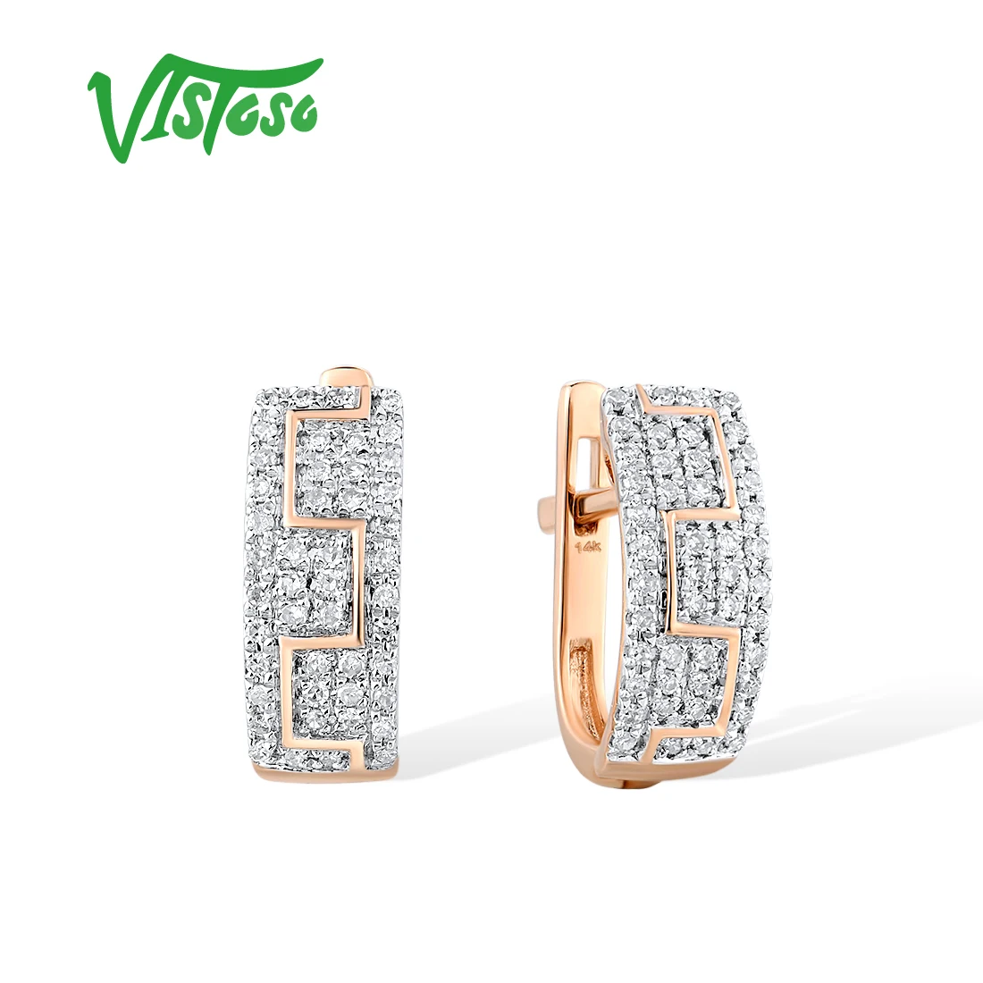 VISTOSO Pure 14K 585 Rose Gold Earrings For Lady Glamorous Sparkling Diamond Earrings Luxury Wedding Engagement Fine Jewelry 1