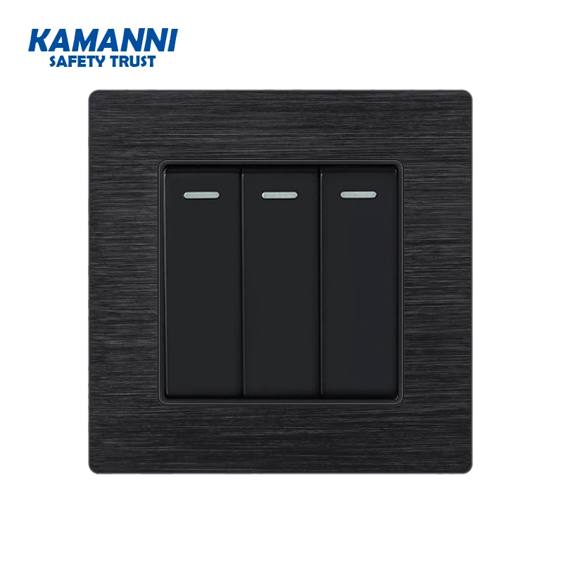 86type luxury Wall Switch 1 2 3 4 gang 1way Black aluminum alloy panel  EU Standard led light push button switch 1 year warranty