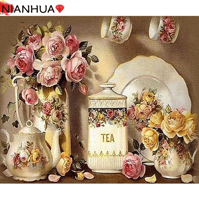 Алмазная мозаика 5D сделай сам цветы столовые чашки чаши роспись искусство