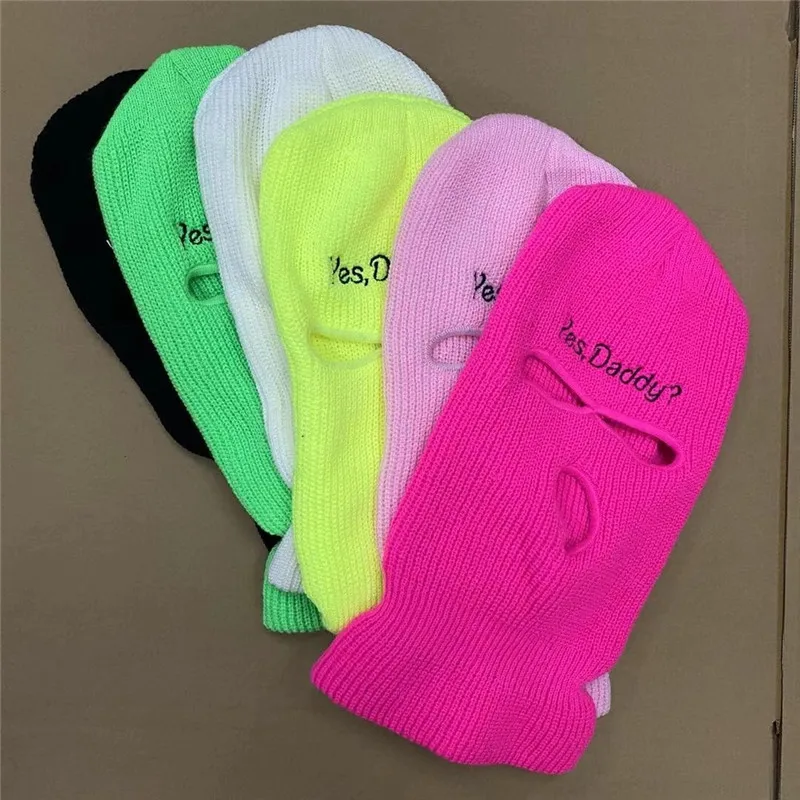Yes Daddy Balaclava Ski Face Mask 3-Hole Knitted Full Face Cover Ski Mask Woman Winter Knitted Hat