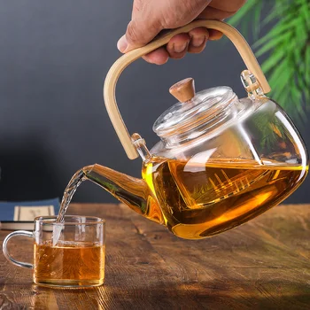 

Glass teapot bamboo handle lifting pot high temperature thickening Pu black tea boiled kungfu tea set glass pitcher MJ61201