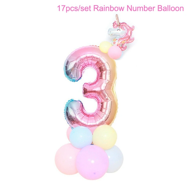 number balloon 3 50 шт., вечерние принадлежности в виде леденца, единорога, декор для дня рождения, детские одноразовые столовые приборы, набор бумажных тарелок, чашка для детского душа, декор для девочек - Цвет: number balloon 3