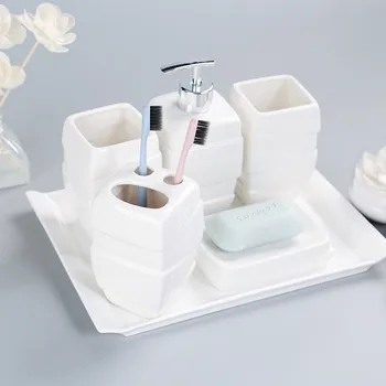 

European Style White Ceramic Bathroom Kit Bathroom Accessories Set Wash Set /Lotion Soap Dispenser/Toothbrush Holder/Soap