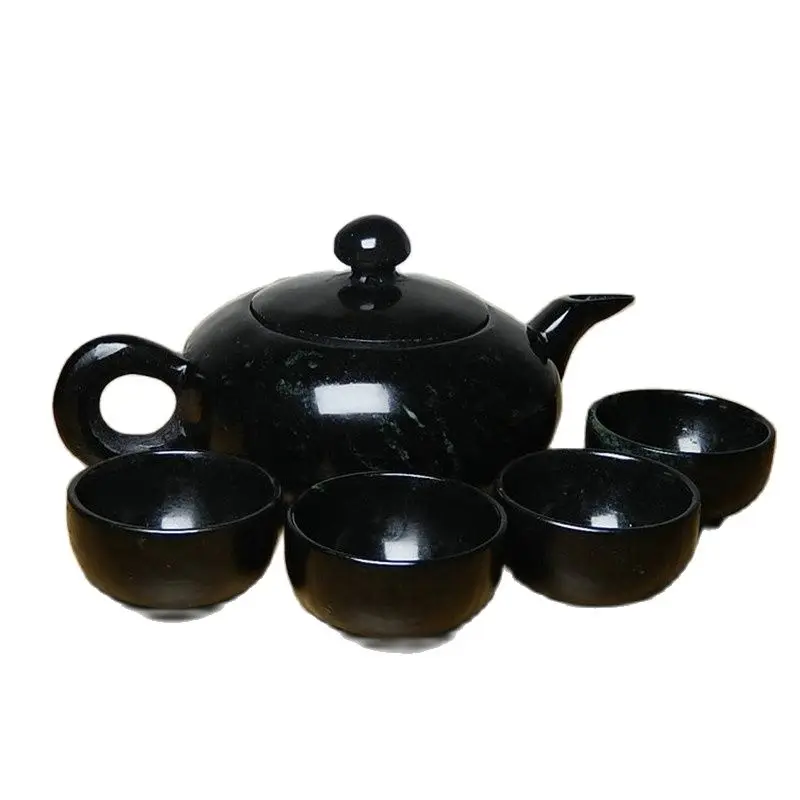 

Natural dark green jade living magnetic jade teapot wine pot health jade wine cup tea cup set jade pot