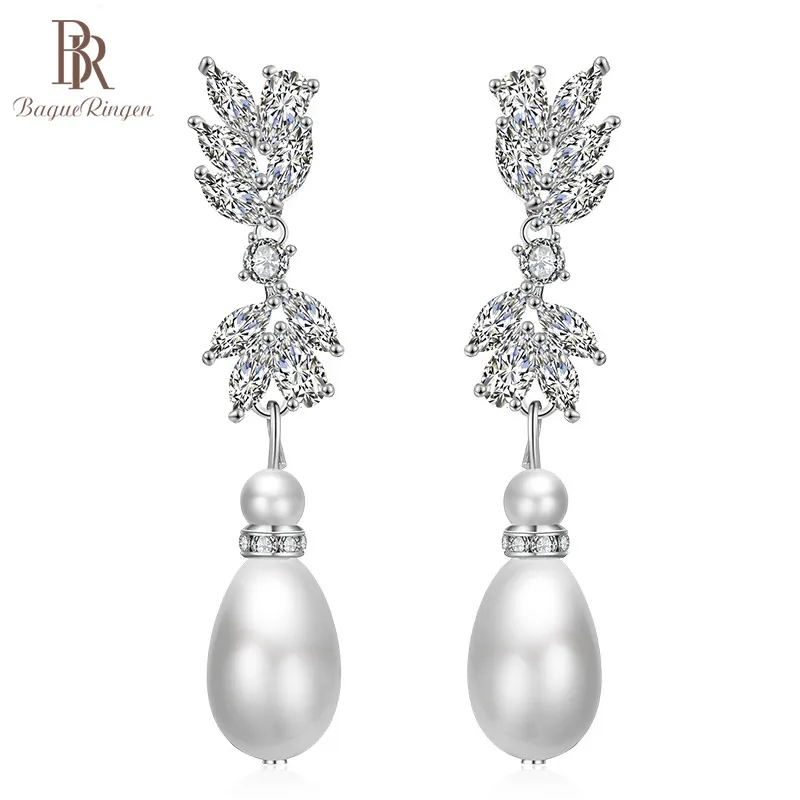 Женские длинные серьги-капельки из серебра 925 пробы с жемчугом | Украшения и