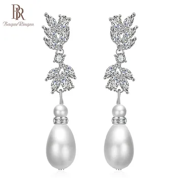 

Bague Ringen Pearl Earrings for Women Long Silver 925 Ear drops Zircon Luxury Female Fine Jewelry Trendy Accessory for Wedding