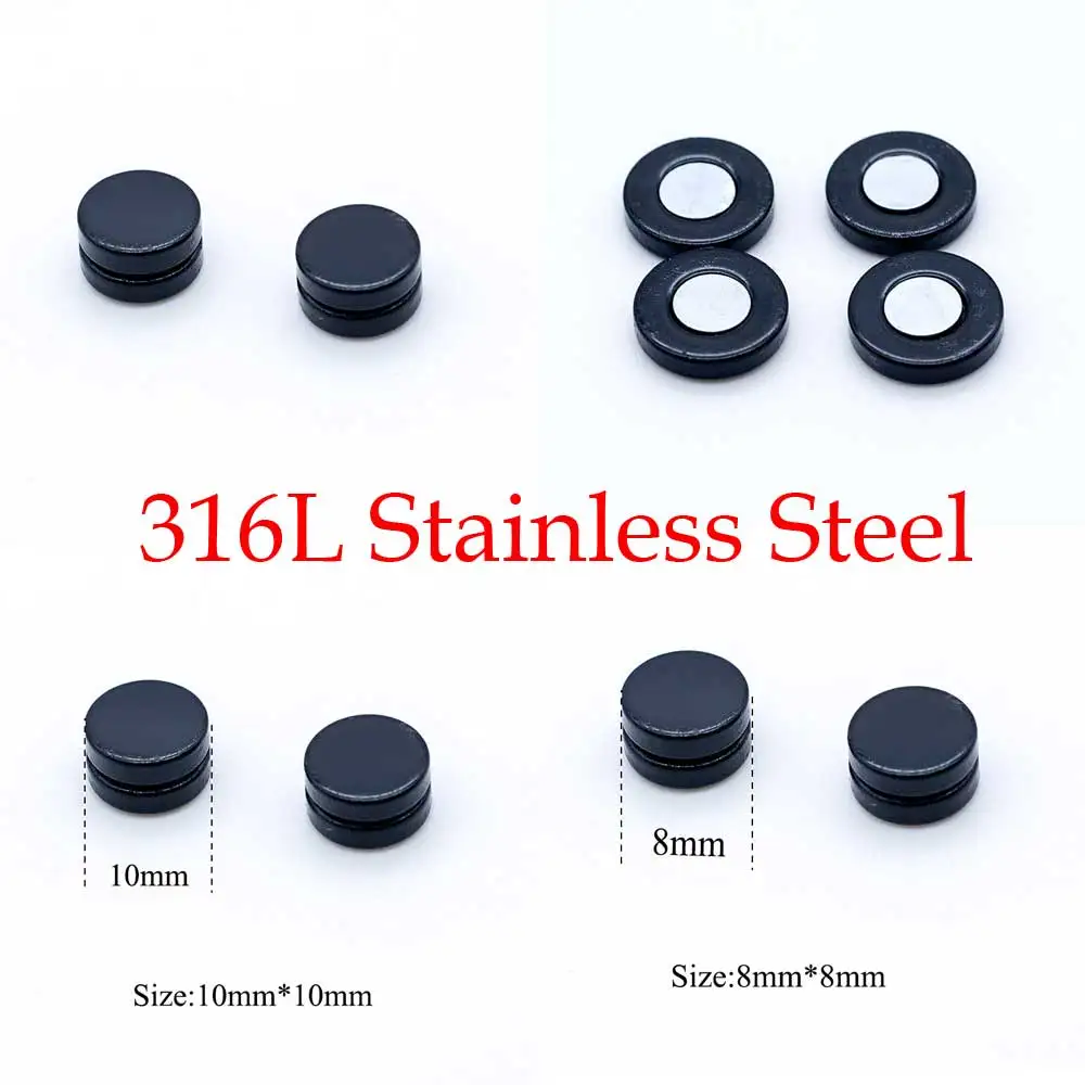 Stainless Steel Black Color Magnet Fake Earring non piercing Men's Punk Earrings Fashion Male Piercing Jewelry