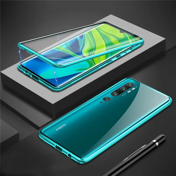 360 металлический магнитный чехол на для Xiaomi mi Note 10 Pro mi CC9 Pro сяоми ксиоми ми Ноут 10 про ми cc9 про двойной чехол из закаленного стекла на для Xiaomi mi Note10 pro mi cc9pro - Цвет: green