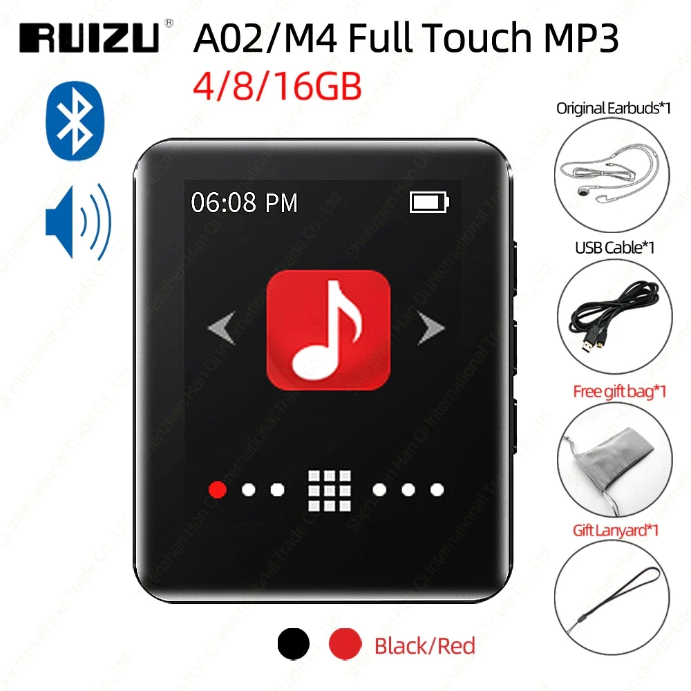 mp3 player online RUIZU M4 Touch Screen MP3 Player With Bluetooth Portable Music Player Support Speaker FM Radio E-Book Recorder Pedometer Video sony walkman mp3