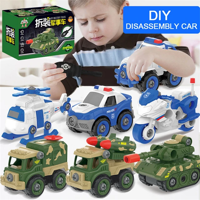 DIY Hand Assembled Car Toys Pull Back Military Vehicle Mini Models Motorcycle Tank Toy Detachable Kids Educational Puzzle Toys 1