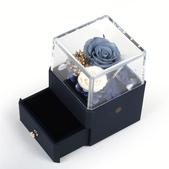 

Exquisite And Fashionable Acrylic Plasctic Eternal Rose Flower Jewelry Ring Earring Pendant Display Box For Female Wedding Gifts