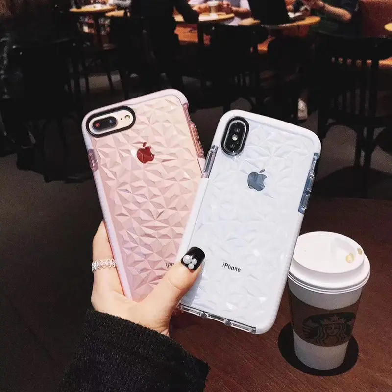 

Shockproof Bumper Transparent Silicone Phone Case For iPhone X XS XR XS Max 8 7 6 6S Plus Diamond Texture Protection Back Cover