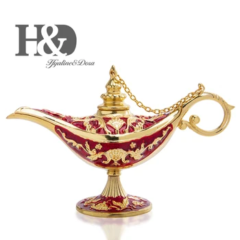 

H&D Vintage Hand Painted Legend Magic Genie Lamp Pot Trinket Boxes Jewelry Collective Christmas Gift Home Decoration Zinc Alloy
